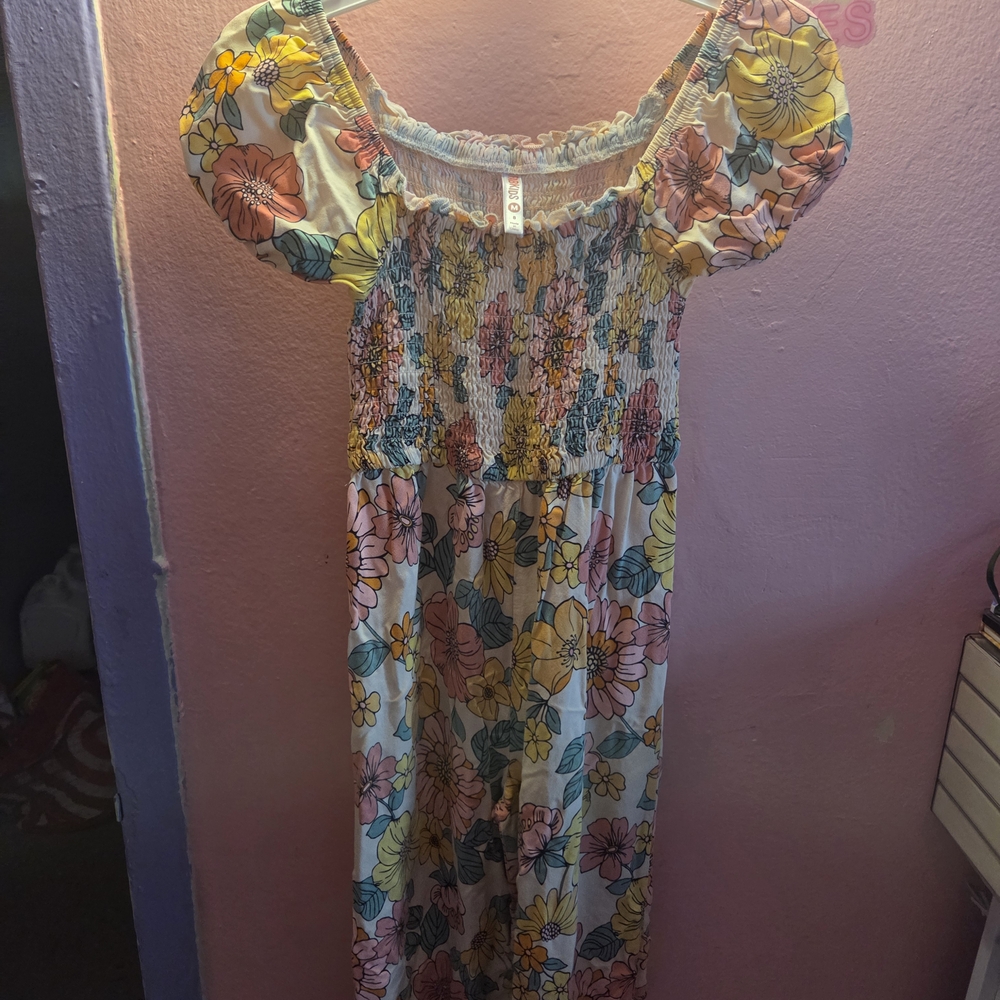 FabKids Floral Dress with Multicolor Design